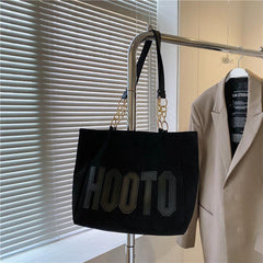 Suede Letter Graphic Tote Bag Shoulder Bag