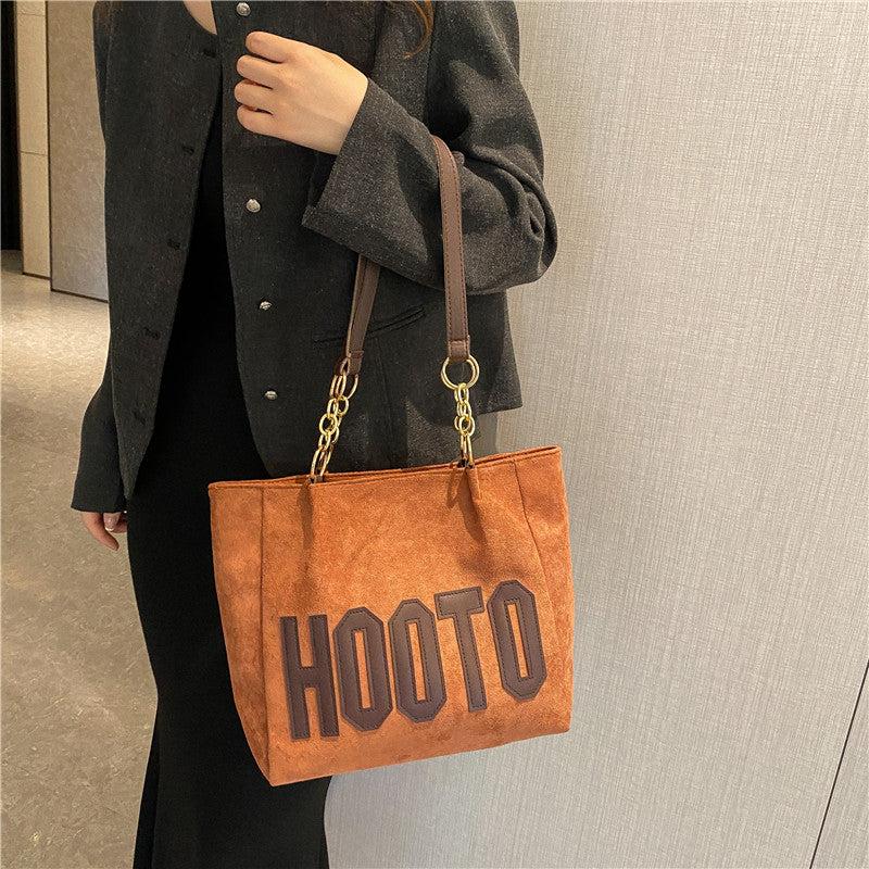 Suede Letter Graphic Tote Bag Shoulder Bag