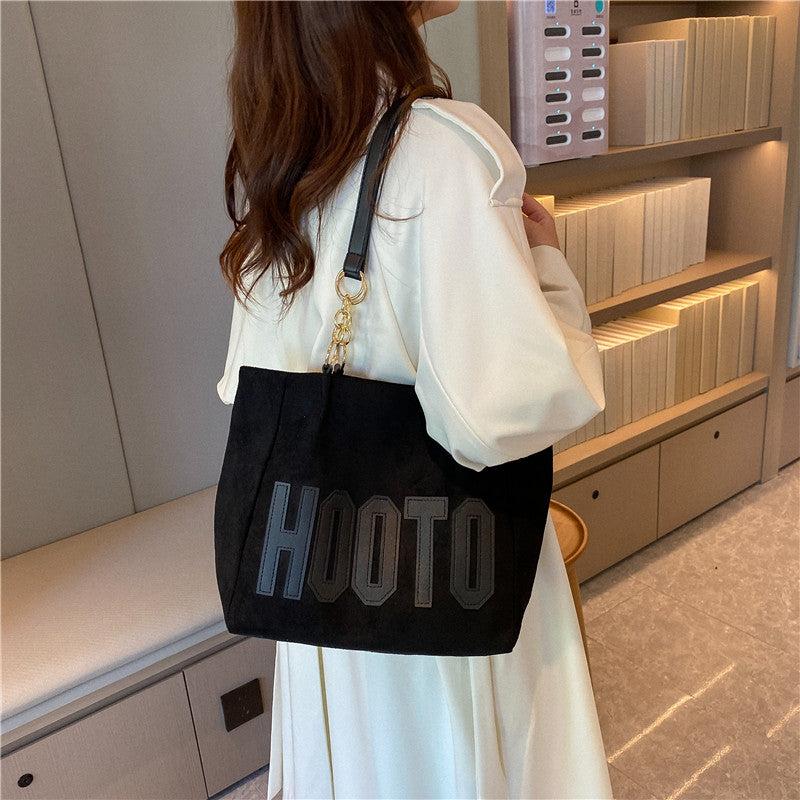 Suede Letter Graphic Tote Bag Shoulder Bag