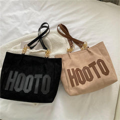 Suede Letter Graphic Tote Bag Shoulder Bag