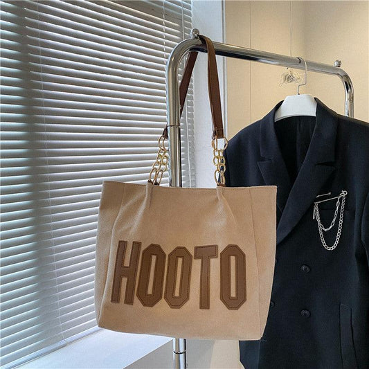Suede Letter Graphic Tote Bag Shoulder Bag