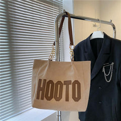 Suede Letter Graphic Tote Bag Shoulder Bag