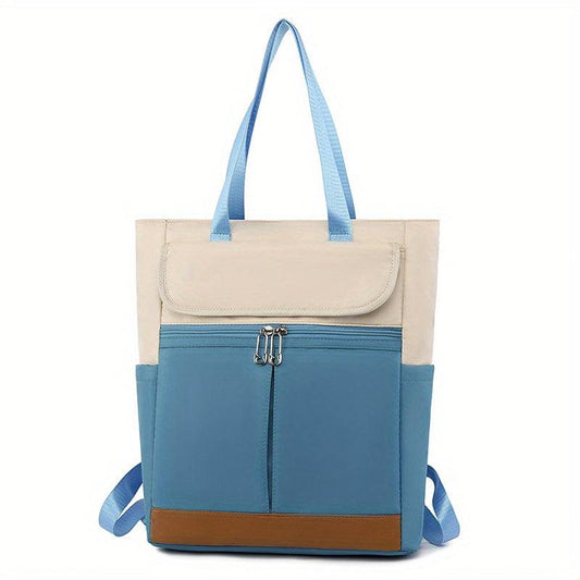 Contrast Tote Backpack Casual Nylon Laptop Daypack Shoulder Bag For Women