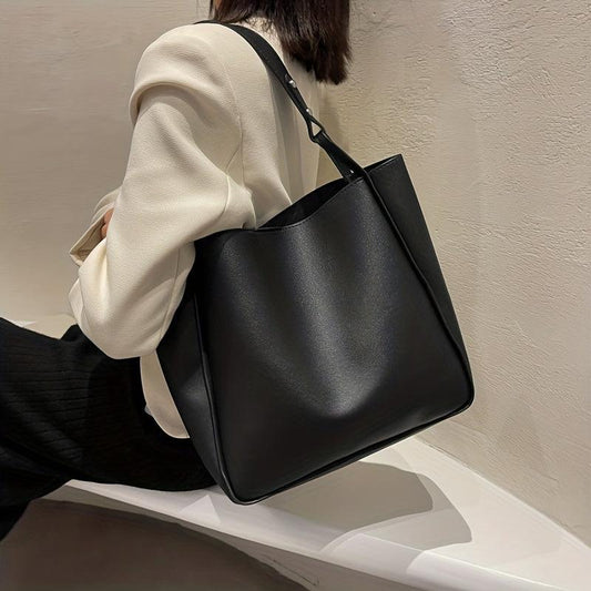 Vintage Bucket Shoulder Bag Large Capacity Tote Bag Solid