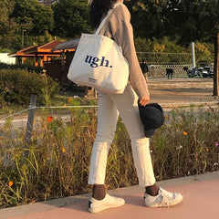 Large Capacity Canvas Shopper Bag Lightweight Women's Bag