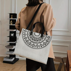 Ethnic Style Linen Tote Bag Reusable Grocery Shopping Bag