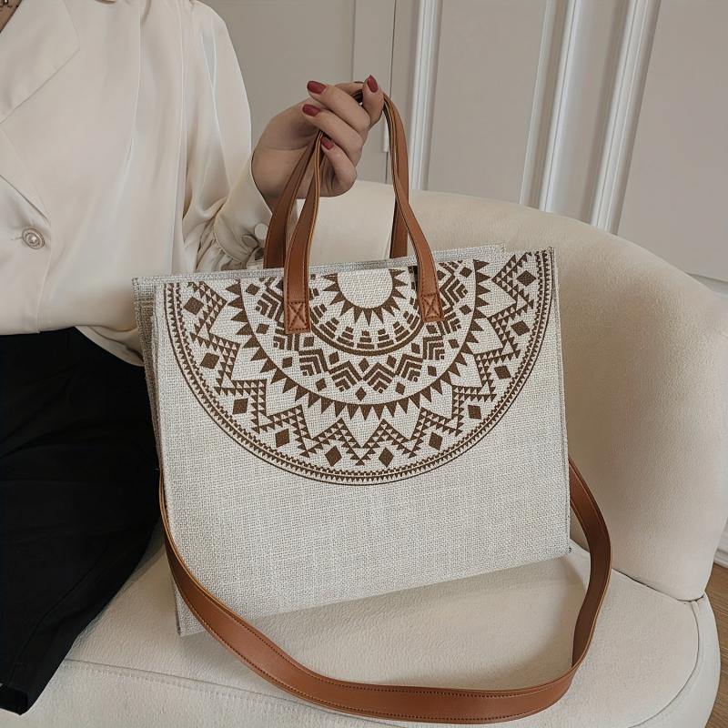 Ethnic Style Linen Tote Bag Reusable Grocery Shopping Bag