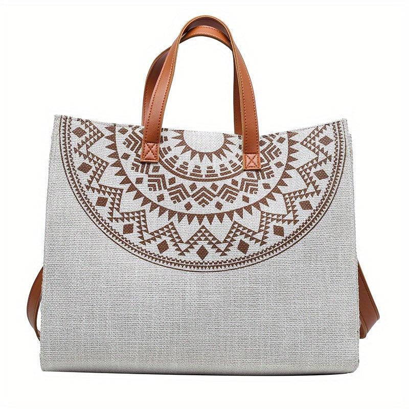 Ethnic Style Linen Tote Bag Reusable Grocery Shopping Bag
