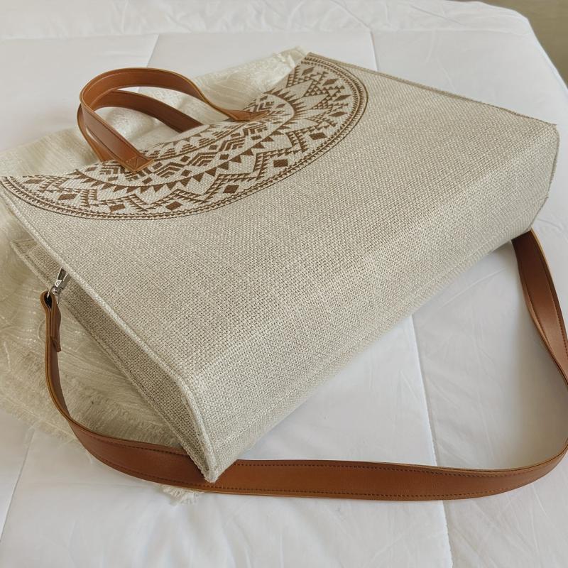 Ethnic Style Linen Tote Bag Reusable Grocery Shopping Bag