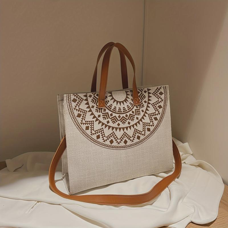 Ethnic Style Linen Tote Bag Reusable Grocery Shopping Bag