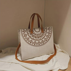 Ethnic Style Linen Tote Bag Reusable Grocery Shopping Bag
