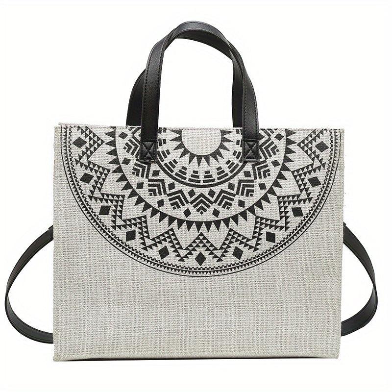 Ethnic Style Linen Tote Bag Reusable Grocery Shopping Bag