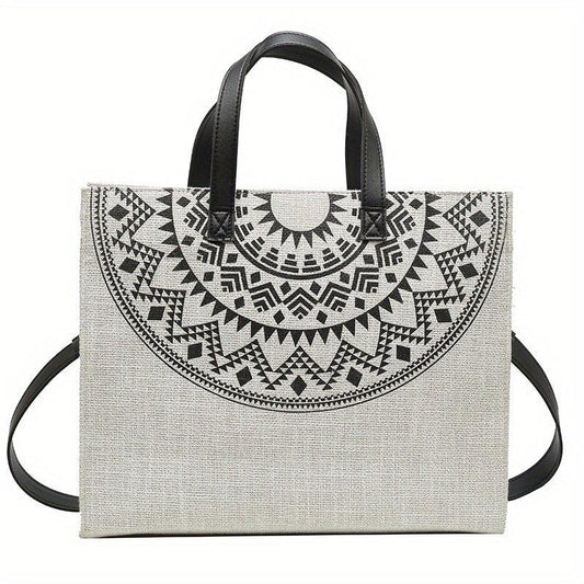 Ethnic Style Linen Tote Bag Reusable Grocery Shopping Bag