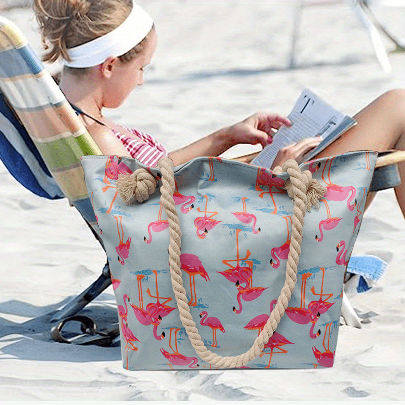 Large Beach Tote Bag Women's Zipper Shoulder Bag Portable Travel Storage