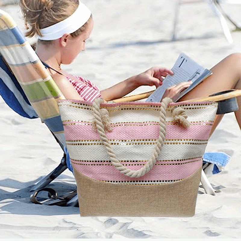 Large Beach Tote Bag Women's Zipper Shoulder Bag Portable Travel Storage