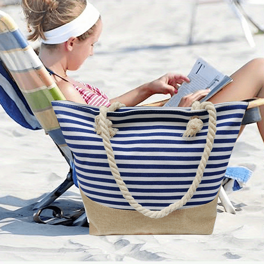 Large Beach Tote Bag Women's Zipper Shoulder Bag Portable Travel Storage