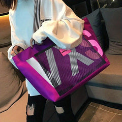 Letter Print Beach Tote Bag Lightweight Nylon Shoulder Bag for Women