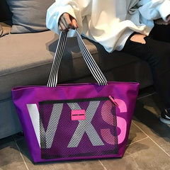 Letter Print Beach Tote Bag Lightweight Nylon Shoulder Bag for Women