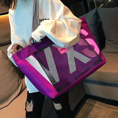 Letter Print Beach Tote Bag Lightweight Nylon Shoulder Bag for Women