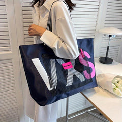 Letter Print Beach Tote Bag Lightweight Nylon Shoulder Bag for Women