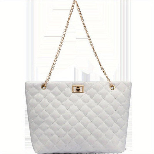 Quilted Turn Lock Tote Bag Large Capacity Shoulder Bag Chain Strap