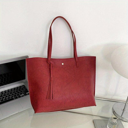 Vintage Tassel Decor Tote Bag Large Capacity Shoulder Bag Casual Shopping Bag