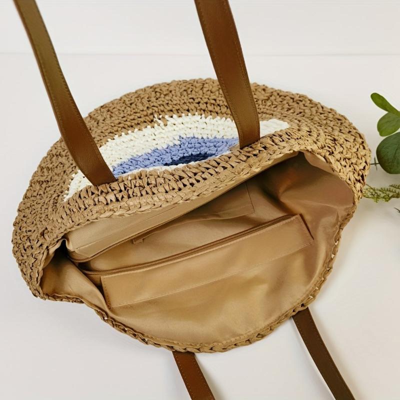 Straw Woven Tote Bag Large Capacity Beach Travel Shoulder Bag