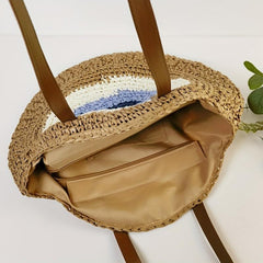 Straw Woven Tote Bag Large Capacity Beach Travel Shoulder Bag