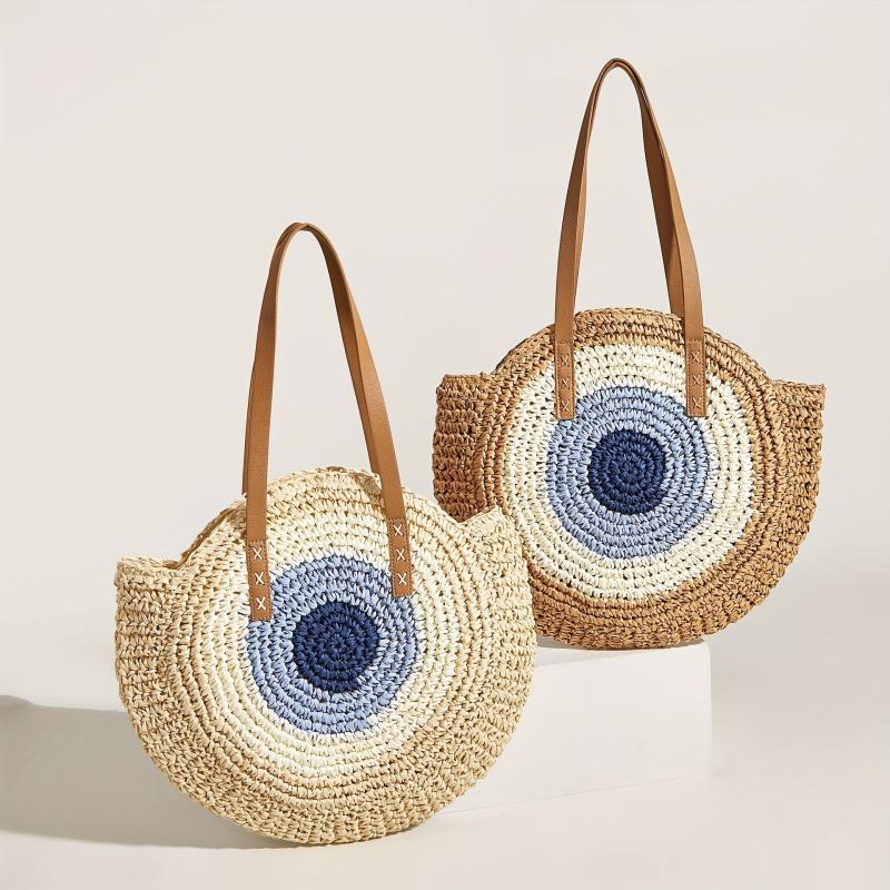 Straw Woven Tote Bag Large Capacity Beach Travel Shoulder Bag