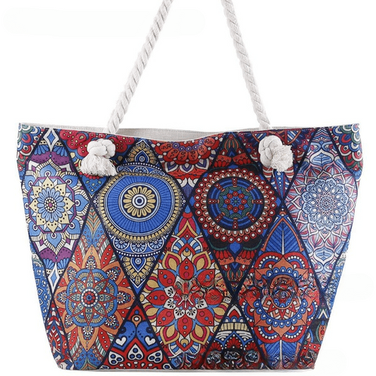 Geometric Beach Tote Lightweight Canvas Shoulder Bag