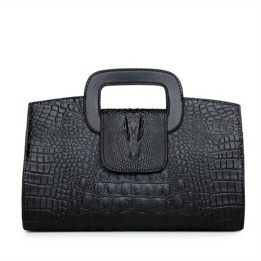 Crocodile Embossed Handbag Buckle Decor Crossbody Bag