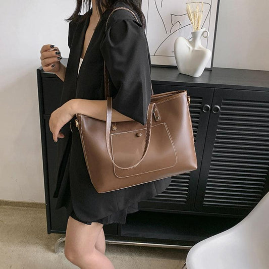 Large Tote Bag PU Leather Shoulder Crossbody Wide Strap