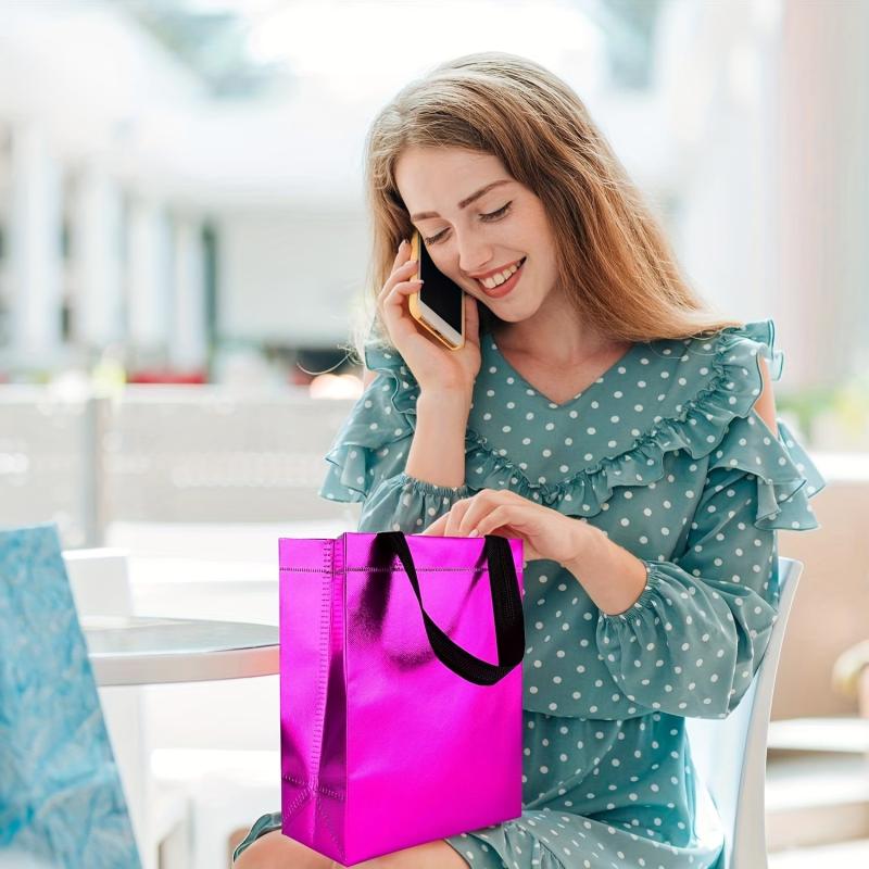6Pcs Solid Gift Bags Reusable Handbags for Birthday & Christmas