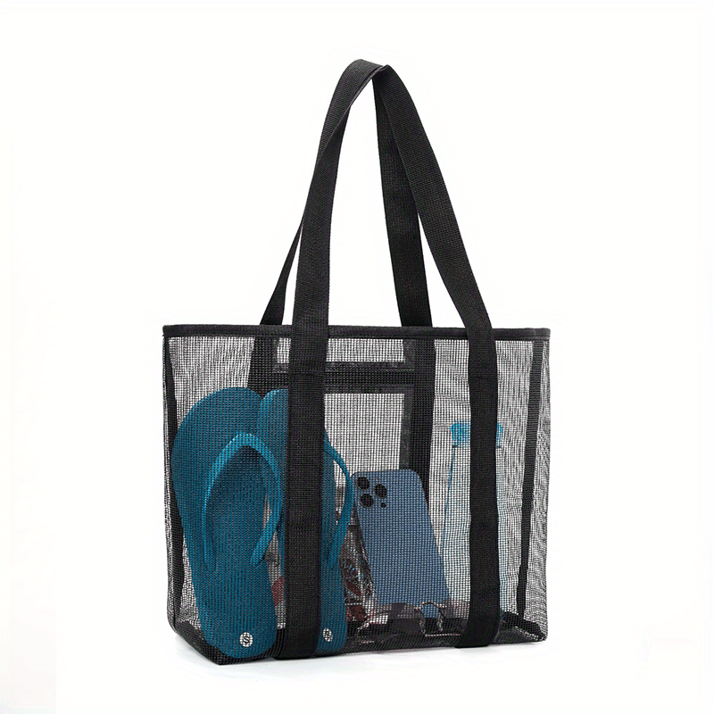 Pink Mesh Large Capacity Tote Bag Summer Beach Storage Bag Lightweight Foldable