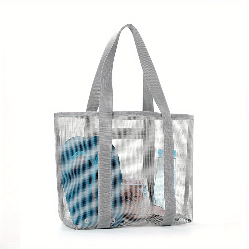 Pink Mesh Large Capacity Tote Bag Summer Beach Storage Bag Lightweight Foldable