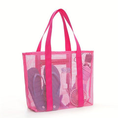 Pink Mesh Large Capacity Tote Bag Summer Beach Storage Bag Lightweight Foldable