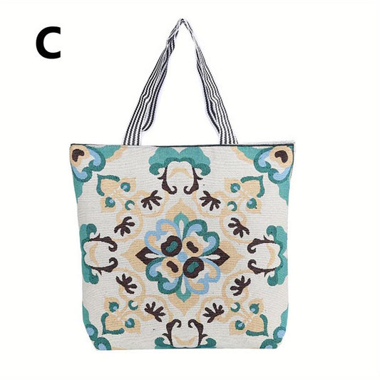 Boho Canvas Tote Bag Large Capacity Shoulder Bag