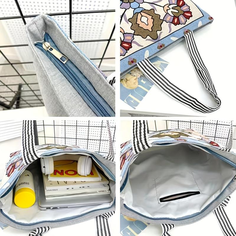 Boho Canvas Tote Bag Large Capacity Shoulder Bag