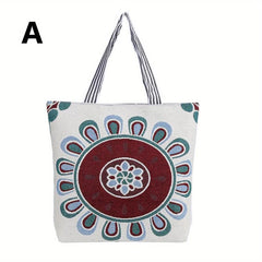 Boho Canvas Tote Bag Large Capacity Shoulder Bag