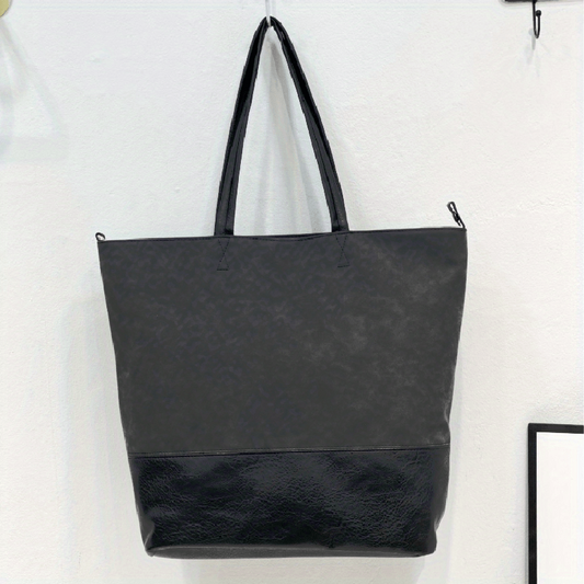 Vintage Stitching Tote Bag Contrast Shoulder Bag Large Capacity Shopping Handbag