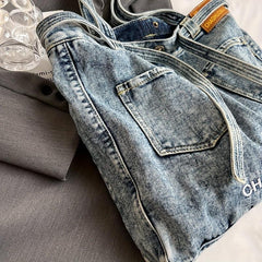 Denim Tote Bag Large Capacity Handbag Double Handle Shopping Shoulder Bag