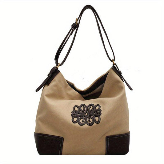 Vintage Stitching Shoulder Bag Classic Tote Bag For Work & Shopping