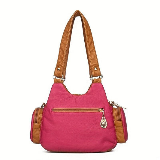 Vintage Colorblock Hobo Shoulder Bag Rivets Decor Zipper Shoulder Bag
