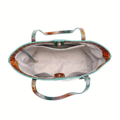Crocodile Pattern Glossy Tote Bag With Clutch Purse