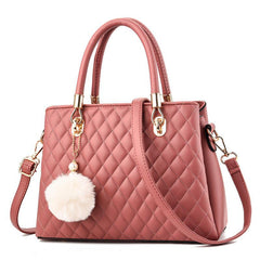 Argyle Quilted Handbags Pompom Decor Crossbody Bag Top Handle Satchel Purses