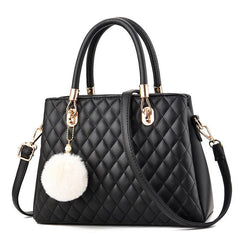 Argyle Quilted Handbags Pompom Decor Crossbody Bag Top Handle Satchel Purses