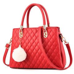 Argyle Quilted Handbags Pompom Decor Crossbody Bag Top Handle Satchel Purses