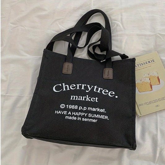 Letter Graphic Canvas Tote Bag Large Capacity Crossbody Bag