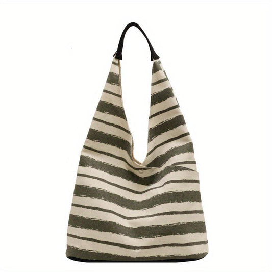 Striped Pattern Shoulder Hobo Bag Large Capacity Tote Bag