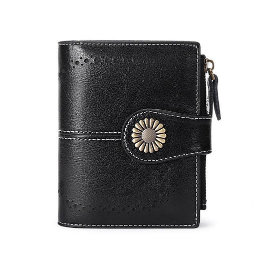 Vintage Style Small Wallet with Card Slots & Zipper Pocket